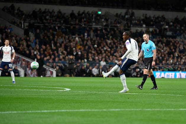 Spurs vs Leeds, Premier League GOAL Mathys Tel of Tottenham Hotspur opens the scoring during the Spurs vs Leeds Utd, Premier League match at the Tottenham Hotspur Stadium London. London Tottenham Hotspur Stadium UK Copyright: xMartinxDaltonx Spurs_vs_Leeds_110526_MD_011