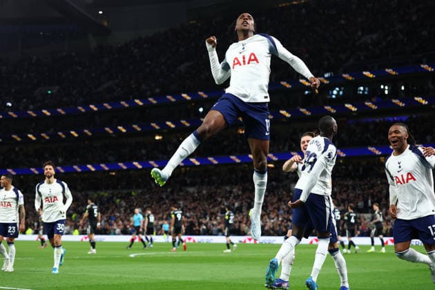 London, England, 11th May 2026. Mathys Tel of Tottenham Hotspur celebrates after scoring to make it 1-0 during the Tottenham Hotspur vs Leeds United Premier League match at the Tottenham Hotspur Stadium, London. Picture credit should read: Paul Terry Sportimage EDITORIAL USE ONLY. No use with unauthorised audio, video, data, fixture lists, club league logos or live services. Online in-match use limited to 120 images, no video emulation. No use in betting, games or single club league player publications. SPI_039_PT_Spurs_Leeds SPI-4794-0039