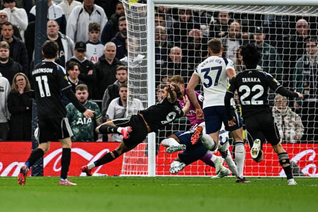 11th May 2026; Tottenham Hotspur Stadium, London, England; Premier League Football, Tottenham Hotspur versus Leeds United; Dominic Calvert-Lewin of Leeds United is pulled back in the penalty area by Destiny Udogie of Tottenham Hotspur but was deemed to be offside GodfreyxPitt