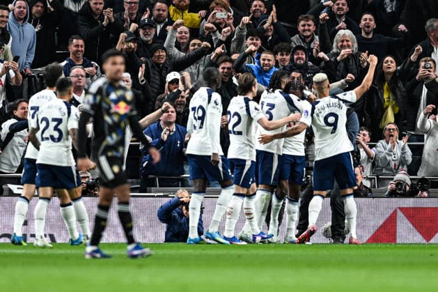 11th May 2026; Tottenham Hotspur Stadium, London, England; Premier League Football, Tottenham Hotspur versus Leeds United; Mathys Tel of Tottenham Hotspur celebrates with his team after scoring in the 50th minute to make the score 1-0 GodfreyxPitt