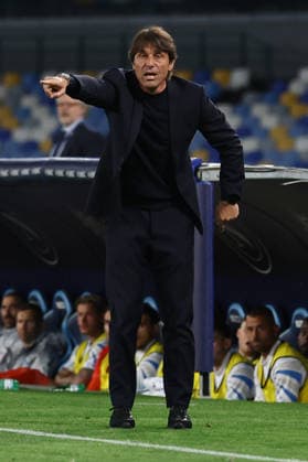 Antonio Conte head coach of SSC Napoli gestures during the Serie A 2025 2026 football match between SSC Napoli and Bologna FC at Diego Armando Maradona stadium in Naples (Italy), May 11th, 2026. CesarexPurini