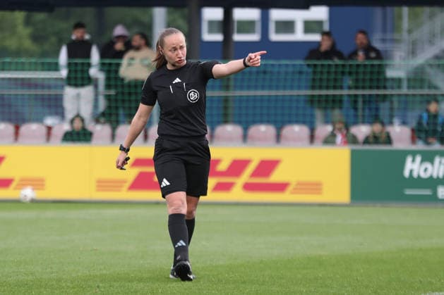 Google Pixel Frauen-Bundesliga, RB Leipzig - Bayer Leverkusen; 11.05.2026 Schiedsrichterin Lara Wolf. Fußball, Google Pixel Frauen-Bundesliga, Saison 2025 2026, 25. Spieltag: RB Leipzig vs. Bayer 04 Leverkusen am 11.05.2026, Trainingszentrum Cottaweg, Leipzig. DFB REGULATIONS PROHIBIT ANY USE OF PHOTOGRAPHS AS IMAGE SEQUENCES AND OR QUASI-VIDEO. Copyright: xBEAUTIFULxSPORTS JanxKaeferx