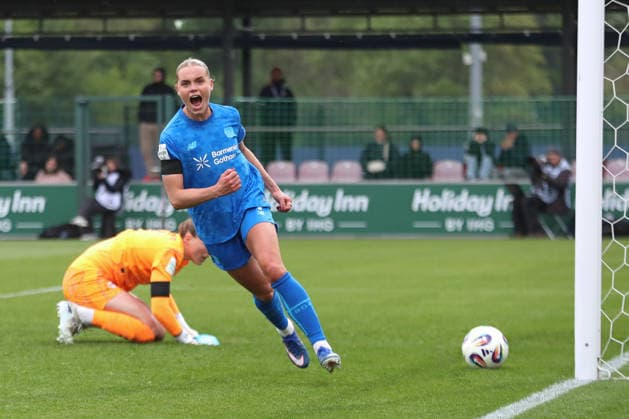 Google Pixel Frauen-Bundesliga, RB Leipzig - Bayer Leverkusen; 11.05.2026 Cornelia Kramer (7, Bayer Leverkusen) jubelt über en Tor. Fußball, Google Pixel Frauen-Bundesliga, Saison 2025 2026, 25. Spieltag: RB Leipzig vs. Bayer 04 Leverkusen am 11.05.2026, Trainingszentrum Cottaweg, Leipzig. DFB REGULATIONS PROHIBIT ANY USE OF PHOTOGRAPHS AS IMAGE SEQUENCES AND OR QUASI-VIDEO. Copyright: xBEAUTIFULxSPORTS JanxKaeferx