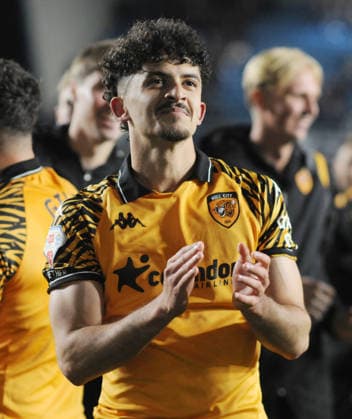 Football - 2025 2026 EFL Sky Bet Championship - Play-Offs - Second Semi-Final - Millwall vs Hull City - The Den - Monday 11th May 2026. Scorer of the first goal, Mohamed Belloumi of Hull City celebrates after the match 