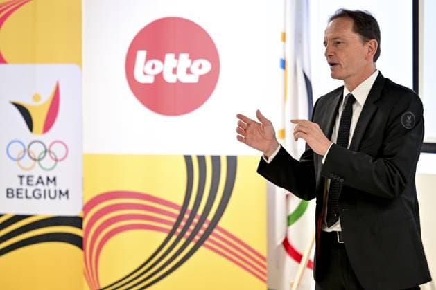 BOIC - COIB chairman Jean-Michel Saive delivers a speech at a ceremony to award prize money to the athletes who reached a top-8 place at the Milano Cortina 2026 Olympic Winter games, Winterspiele,Spiele, Summer games on Tuesday 12 May 2026 in Brussels. The National Lottery is awarding the sums, in collaboration with the Belgian Olympic and Interfederal Committee (BOIC - COIB). The XXV Winter Olympics took place from 6 to 22 February 2026 in Italy. DIRKxWAEM  x173583000x
