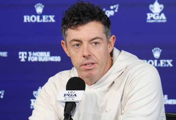 Rory McIlroy of Northern Ireland speaks at a press conference, PK, Pressekonferenz prior to the 108th PGA, Golf Herren Championship at Aronimink Golf Club on Tuesday, May 12, 2026 in Newtown, Pennsylvania.  PGA20260512104 JOHNxANGELILLO