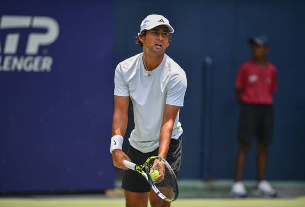 IPA84600901 - Bengaluru, India. 12th May, 2026. Ronit Karki (USA) on action in Men s singles 1st round in the Karnataka Open ATP, Tennis Herren Challenger 2026 at the KSLTA Stadium in Bengaluru, India  Copyright: xRanjithxKumar IPAxSportx xx 84600901