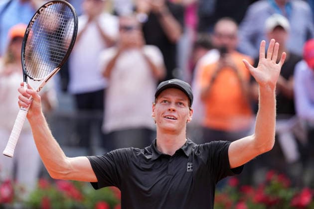 Jannik Sinner of Italy celebrates at the end of his match against Andrea Pellegrino of Italy at the Internazionali BNL d Italia 2026 tennis tournament at Foro Italico in Rome (Italy) on May, 12, 2026. AntoniettaxBaldassarre