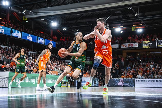 1. Basketball Bundesliga, easyCredit BBL, Saison 2025 2026, Herren, Play-Ins, Spiel um Platz 7, 12.05.2026, RASTA Vechta - Gladiators Trier Jordan Roland ( 15 - VET-CONCEPT Gladiators Trier) in Aktion Vechta RASTA Dome Niedersachsen Deutschland