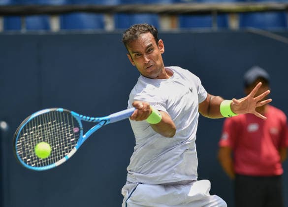 IPA84606965 - Bengaluru, India. 12th May, 2026. Mukund Sasikumar (IND) on action in Men s singles 1st round in the Karnataka Open ATP, Tennis Herren Challenger 2026 at the KSLTA Stadium in Bengaluru, India  Copyright: xRanjithxKumar IPAxSportx xx 84606965