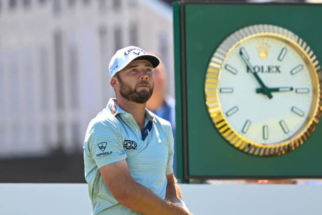 NEWTON SQUARE, PA - MAY 12: Sam Burns of United States of America reacts during the 2026 PGA, Golf Herren Championship on May 12th, 2026 at Aronimink Golf Club in Newtown Square, PA.(Photo by Terence Lewis Icon Sportswire) GOLF: MAY 12 PGA PGA Championship EDITORIAL USE ONLY Icon260512060