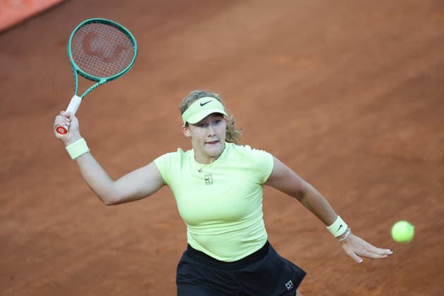 (260513) -- ROME, May 13, 2026 -- Mirra Andreeva of Russia hits a return during the women s singles quarterfinal between Coco Gauff of the United States and Mirra Andreeva of Russia at the WTA, Tennis Damen Italian Open in Rome, Italy, May 12, 2026. ) (SP)ITALY-ROME-TENNIS-WTA-ITALIAN OPEN LixJing 