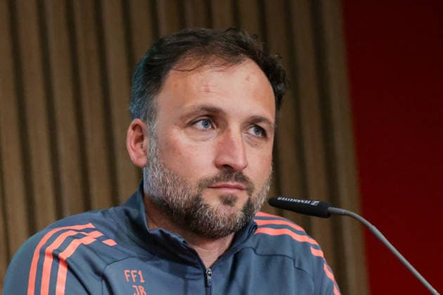 13.05.2026, xgrfx, Fussball DFB Pokal Finale, VfL Wolfsburg - Pressekonferenz und Abschlusstraining v.l. Jose Barcala (FC Bayern München) (DFL DFB REGULATIONS PROHIBIT ANY USE OF PHOTOGRAPHS as IMAGE SEQUENCES and or QUASI-VIDEO) Köln