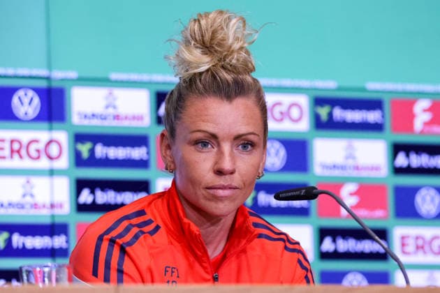 Köln, Deutschland: 13. Mai 2026 - 46. DFB Pokal Finale der Frauen 2026 - VfL Wolfsburg Frauen vs. FC Bayern München Frauen - Abschlusspressekonferenz Im Bild: Linda Dallmann (FCB) bei der Abschlusspressekonferenz in Köln Copyright: HMBxMedia MadeleinexFantini