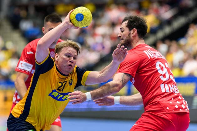 260513 Axel Mansson of Sweden during the International Friendly, Länderspiel, Nationalmannschaft handball match between Sweden and Croatia on May 13, 2026 in Kristianstad. Photo: Petter Arvidson BILDBYRAN kod PA PA1213 handball handboll handball träningsmatch sverige sweden croatia friendly match sverige bbeng sverige sweden Copyright: PETTERxARVIDSON BB260513PA053