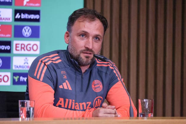 Köln, Deutschland: 13. Mai 2026 - 46. DFB Pokal Finale der Frauen 2026 - VfL Wolfsburg Frauen vs. FC Bayern München Frauen - Abschlusspressekonferenz Im Bild: Cheftrainer Jose Barcala (FCB) bei der Abschlusspressekonferenz in Köln Copyright: HMBxMedia MadeleinexFantini