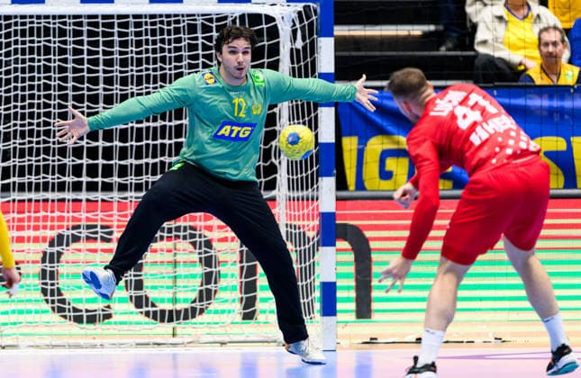 260513 Goalkeeper Marko Roganovic of Sweden during the International Friendly, Länderspiel, Nationalmannschaft handball match between Sweden and Croatia on May 13, 2026 in Kristianstad. Photo: Petter Arvidson BILDBYRAN kod PA PA1213 handball handboll handball träningsmatch sverige sweden croatia friendly match sverige bbeng sverige sweden Copyright: PETTERxARVIDSON BB260513PA073