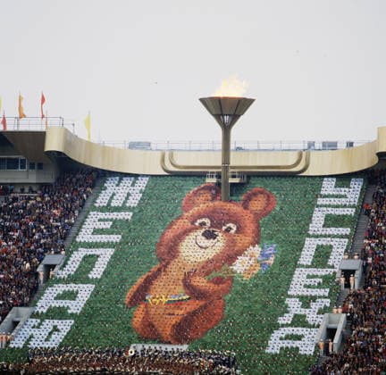 Moscow, USSR. The view shows the opening ceremony of the 1980 Summer Olympics at the Sports Arena of the Central Lenin Stadium. Valentin Sobolev TASS  32473887