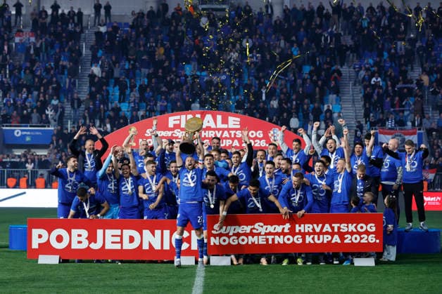 GNK Dinamo Zagreb v HNK Rijeka: SuperSport Croatian Football Cup 2025. 2026. Final Players of GNK Dinamo Zagreb celebrate winning in the SuperSport Croatian Football Cup 2025. 2026. after the final match between GNK Dinamo Zagreb and HNK Rijeka at Opus Arena in Osijek, Croatia, on May 13, 2026.  DavorxJavorovic PIXSELL