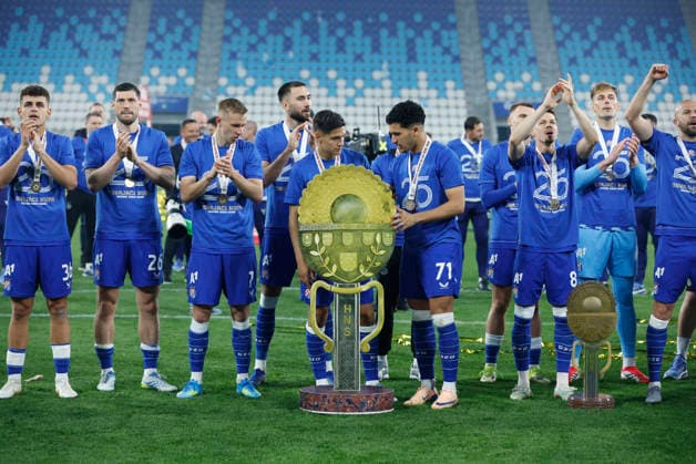 GNK Dinamo Zagreb v HNK Rijeka: SuperSport Croatian Football Cup 2025. 2026. Final Players of GNK Dinamo Zagreb celebrate winning in the SuperSport Croatian Football Cup 2025. 2026. after the final match between GNK Dinamo Zagreb and HNK Rijeka at Opus Arena in Osijek, Croatia, on May 13, 2026.  DavorxJavorovic PIXSELL
