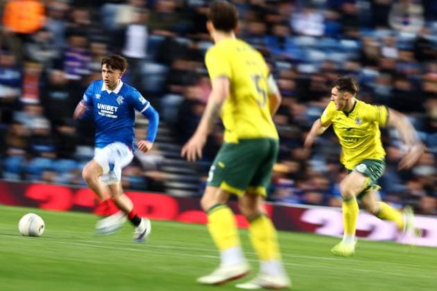 Mikey Moore of Rangers on the ball during the William Hill Scottish Premiership match at Ibrox Stadium, Glasgow. Rangers v Hibernian - William Hill Scottish Premiership - Ibrox Stadium, Glasgow, Lanarkshire, Scotland, UK - 13 May 2026Glasgow Ibrox Lanarkshire United Kingdom EDITORIAL USE ONLY  Copyright: xO Rourke RangersxFC Shutterstockx 16873962z