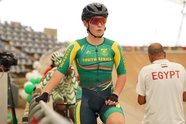 CAC Cycling Track African Championships in Abuja, Nigeria A South African cyclist competes at the 12th CAC Track African Championships at the Moshood Abiola National Stadium Velodrome in Abuja, Nigeria, May 13, 2026. The five-day continental championship runs through May 17 and features riders from eight African nations. Abuja Nigeria  Copyright: xMatrixxImages MarvellousxDurowaix
