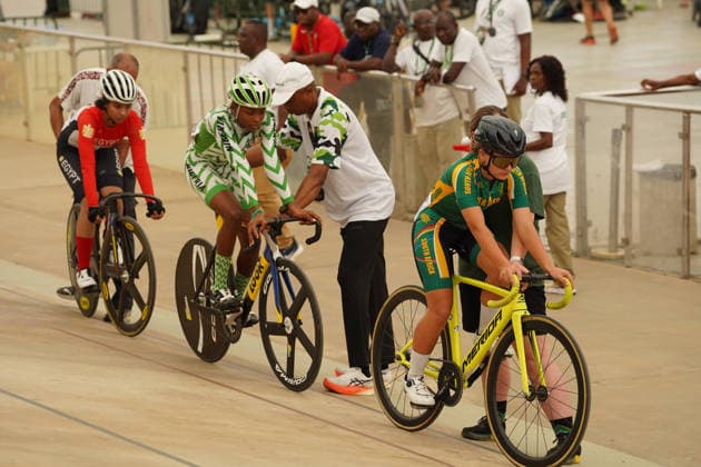 CAC Cycling Track African Championships in Abuja, Nigeria Cyclists compete at the 12th CAC Track African Championships at the Moshood Abiola National Stadium Velodrome in Abuja, Nigeria, May 13, 2026. The five-day continental championship runs through May 17 and features riders from eight African nations. Abuja Nigeria  Copyright: xMatrixxImages MarvellousxDurowaix