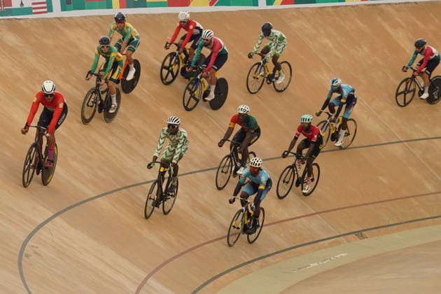 CAC Cycling Track African Championships in Abuja, Nigeria Cyclists compete at the 12th CAC Track African Championships at the Moshood Abiola National Stadium Velodrome in Abuja, Nigeria, May 13, 2026. The five-day continental championship runs through May 17 and features riders from eight African nations. Abuja Nigeria  Copyright: xMatrixxImages MarvellousxDurowaix