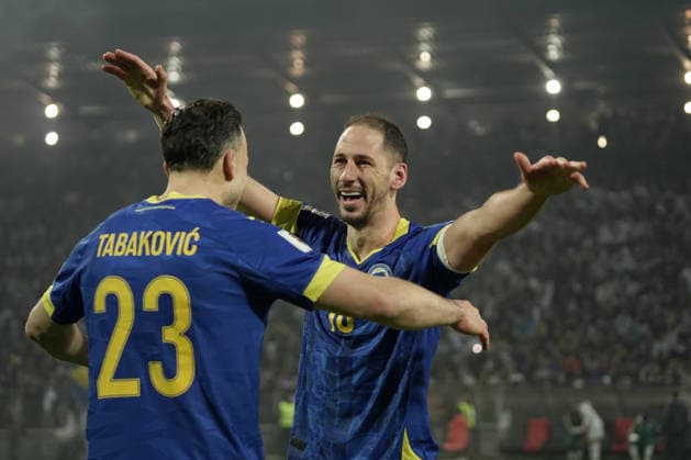 NIKOLA KATIC, Bosnia, Qualificazioni Mondiali 2026, World Cup Qualifying, Bosnia Erzegovina-Italy 5-2 dcr, Esultanza, Celebration, Jubel QUALIFICAZIONI MONDIALI 2026 PLAY OFFS BOSNIA-ITALIA 5-2 dcr