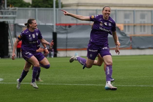 14.MAY.2026 - SOCCER - 2025-2026 ÖFB WOMEN S CUP 50.FINAL, FC Red Bull Salzburg vs FK Austria Wien Katharina Schiechtl (Austria Wien) celebrates his team s first goal VIENNA VIENNA, AUSTRIA – Wiener Club-Stadion Wiener-Sport-Club-Stadion,Alszeile 19, 1170 Wien AUSTRIA