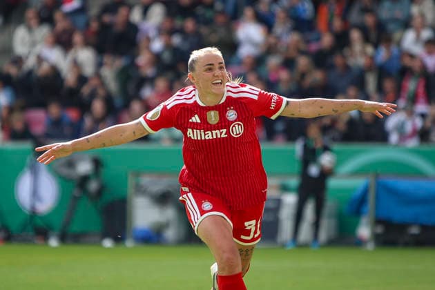 14.05.2026, GER, Fussball, Frauen, DFB-Pokal, Finale, Saison 2025 2026, VfL Wolfsburg - FC Bayern München Gerogia Stanway (Bayern) Torjubel, jubelt nach ihrem Treffer zum 0:1 Köln RheinEnergieSTADION Nordrhein-Westfalen Deutschland Copyright: xAdrianxSchlüterx