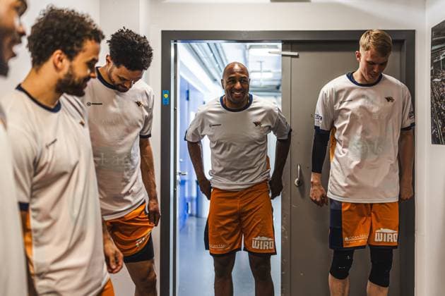 TJ Crockett Jr (Rostock Seawolves), elias Baggette (Rostock Seawolves), Dominic Lockhart (Rostock Seawolves), DeAndre Lansdowne (Rostock Seawolves), Lukasz Kolenda (Rostock Seawolves), Vet Concept Gladiators Trier vs Rostock Seawolves, Basketball, easyCredit BBL, Play Ins, Saison 2025 2026, 14.05.2026 Vet Concept Gladiators Trier vs Rostock Seawolves, Basketball, easyCredit BBL, Play Ins, Saison 2025 2026, 14.05.2026 Copyright: xEibner-Pressefoto AlexanderxNeisx EP_ANS