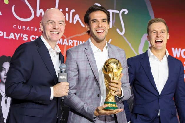 Global Citizen and FIFA announce World Cup Final Halftime Show (L-R) FIFA President Gianni Infantino, Brazilian former soccer player Kaka and CEO & Founder of Global Citizen Hugh Evans participate in a panel during Global Citizen NOW in New York, New York, USA, 14 May 2026. Global Citizen and FIFA announced that the FIFA World Cup, WM, Weltmeisterschaft, Fussball Final Halftime Show on 19 July will feature Madonna, Shakira, and BTS as headliners. NEW YORK NEW YORK United States  Copyright: xSARAHxYENESELx