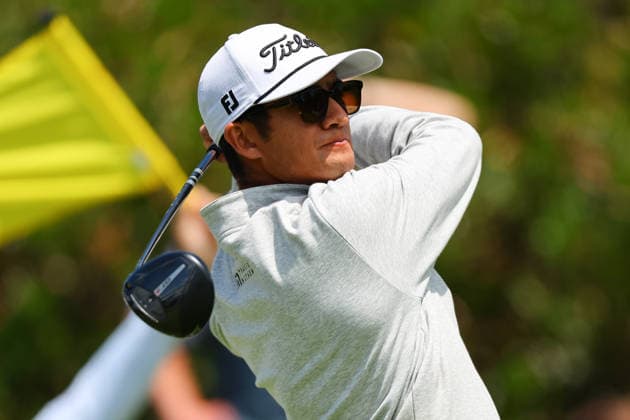NEWTON SQUARE, PA - MAY 14: Ricky Castillo of the United States tees off at the first tee during round 1 of the 2026 PGA, Golf Herren Championship on May 14, 2026 at Aronimink Golf Club in Newtown Square, Pennsylvania. (Photo by Rich Graessle Icon Sportswire) GOLF: MAY 14 PGA PGA Championship EDITORIAL USE ONLY Icon260514254871