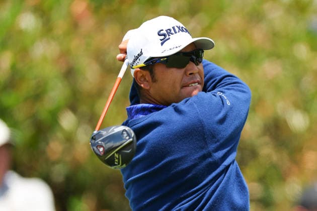 NEWTON SQUARE, PA - MAY 14: Hideki Matsuyama of Japan hits a second ball at the first tee during round 1 of the 2026 PGA, Golf Herren Championship on May 14, 2026 at Aronimink Golf Club in Newtown Square, Pennsylvania. (Photo by Rich Graessle Icon Sportswire) GOLF: MAY 14 PGA PGA Championship EDITORIAL USE ONLY Icon260514255131