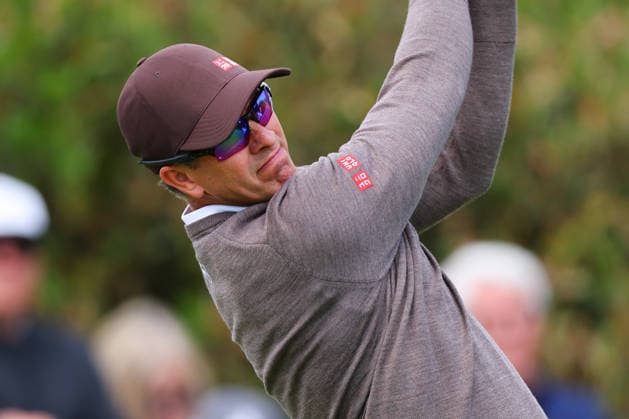 NEWTON SQUARE, PA - MAY 14: Adam Scott of Australia tees off at the first tee during round 1 of the 2026 PGA, Golf Herren Championship on May 14, 2026 at Aronimink Golf Club in Newtown Square, Pennsylvania. (Photo by Rich Graessle Icon Sportswire) GOLF: MAY 14 PGA PGA Championship EDITORIAL USE ONLY Icon260514255311