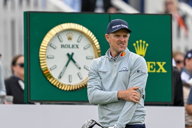 NEWTON SQUARE, PA - MAY 14: Justin Rose of England reacts during round one of the 2026 PGA, Golf Herren Championship on May 14th, 2026 at Aronimink Golf Club in Newtown Square, PA.(Photo by Terence Lewis Icon Sportswire) GOLF: MAY 14 PGA PGA Championship EDITORIAL USE ONLY Icon260514079