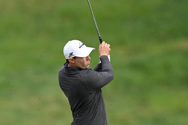 NEWTON SQUARE, PA - MAY 14: Matt Fitzpatrick of England hits the ball during round one of the 2026 PGA, Golf Herren Championship on May 14th, 2026 at Aronimink Golf Club in Newtown Square, PA.(Photo by Terence Lewis Icon Sportswire) GOLF: MAY 14 PGA PGA Championship EDITORIAL USE ONLY Icon260514096