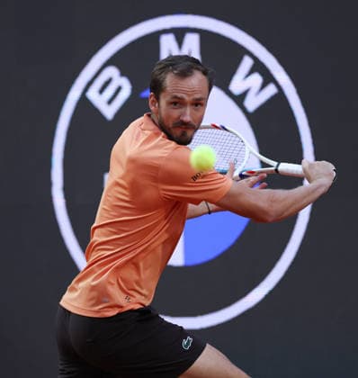 (260515) -- ROME, May 15, 2026 -- Daniil Medvedev of Russia hits a return during the men s singles quarterfinal match between Martin Landaluce of Spain and Daniil Medvedev of Russia at the ATP, Tennis Herren Italian Open in Rome, Italy, May 14, 2026. ) (SP)ITALY-ROME-TENNIS-ATP-MARTIN LANDALUCE VS DANIIL MEDVEDEV LixJing 