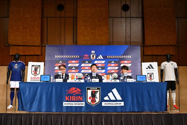 (L-R) Masakuni Yamamoto (JPN), Hajime Moriyasu (JPN), JFATsuneyasu Miyamoto (JPN), MAY 15, 2026 - Football Soccer : Japan head coach Hajime Moriyasu attends the press conference, PK, Pressekonferenz to announce the squad for the FIFA World Cup, WM, Weltmeisterschaft, Fussball 2026 in Tokyo, Japan. Noxthirdxpartyxsales  aflo_330456390