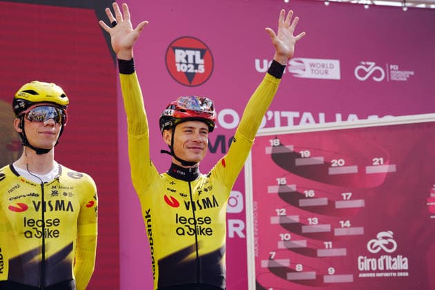 Denmark™s Jonas Vingegaard Hansen of Team Visma Lease A Bike during Stage 7 of the Giro d™Italia from Formia to Blockhaus, Italy. Friday May 15, 2026.  Copyright: xMassimoxPaolonex xLaPressex