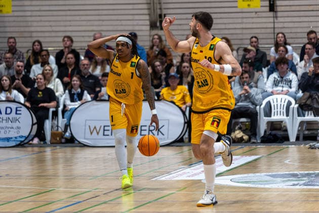 Phillip Montreal Russell (Bozic Estriche Knights Kirchheim, 01) Aeneas Jung (Bozic Estriche Knights Kirchheim, 19) GER, Bozic Estriche Knights Kirchheim vs. BG Goettingen, BARMER 2. Basketball Bundesliga, Playoffs Spiel 4, Saison 2025 2026, 14.05.2026 GER, Bozic Estriche Knights Kirchheim vs. BG Goettingen, BARMER 2. Basketball Bundesliga, Playoffs Spiel 4, Saison 2025 2026, 14.05.2026 Goeppingen Copyright: xEibner-Pressefoto NinaxSanderx EP_NSR