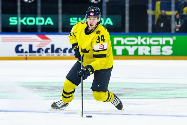 260515 Albert Johansson of Sweden during the 2026 IIHF Ice hockey, Eishockey World Championship, WM, Weltmeisterschaft match between Canada and Sweden on May 15, 2026 in Fribourg. Photo: Jesper Zerman BILDBYRAN kod JZ JZ0714 ishockey ice hockey ishockey-vm 2026 vm 2026 iihf world championship kanada canada sverige sweden bbeng Copyright: JESPERxZERMAN BB260515BB163