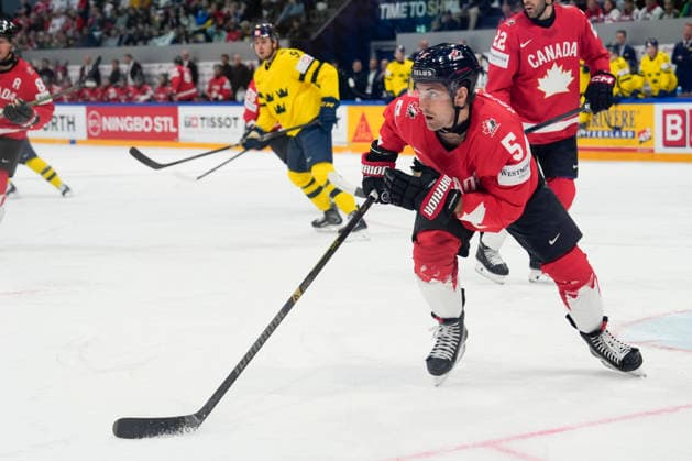 FRIBOURG, SWITZERLAND - MAY 15: Denton Mateychuk of Canada in action during the 2026 IIHF Ice hockey, Eishockey World Championship, WM, Weltmeisterschaft Switzerland game between Canada and Sweden at BCF Arena on May 15, 2026 in Fribourg, Fribourg. Fribourg BCF Arena Fribourg Switzerland Copyright: xJustPictures.ch JarixPestelaccix jp-en-EuSpIm-JP6_JAR_Canada_Sweden_15May2026_00139