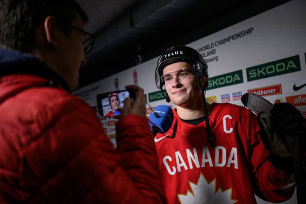 260515 Macklin Celebrini of Canada after the 2026 IIHF Ice hockey, Eishockey World Championship, WM, Weltmeisterschaft match between Canada and Sweden on May 15, 2026 in Fribourg. Photo: Jesper Zerman BILDBYRAN kod JZ JZ0714 ishockey ice hockey ishockey-vm 2026 vm 2026 iihf world championship kanada canada sverige sweden bbeng bbauto *** 260515 Macklin Celebrini of Canada after the 2026 IIHF Ice Hockey World Championship match between Canada and Sweden on May 15, 2026 in Fribourg Photo Jesper Zerman BILDBYRAN kod JZ JZ0714 ishockey ice hockey ishockey vm 2026 vm 2026 iihf world championship kanada canada sverige sweden bbeng bbauto  Copyright: JESPERxZERMAN BB260515JZ081