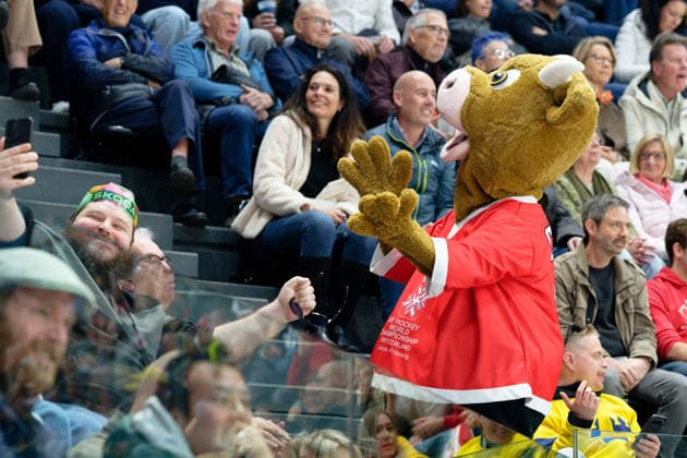 Fribourg, Switzerland - May 15 : Official mascot is seen during the 2026 IIHF Ice hockey, Eishockey World Championship, WM, Weltmeisterschaft match between Canada and Sweden at Fribourg BCF Arena on May 15 , 2026 in Fribourg, Switzerland.  Copyright: xGiuseppexVelletrix Sportspressphoto_SPR147083