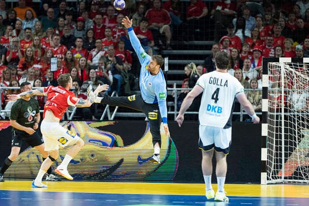 Men s Handball: Denmark - Germany Denmark s Emil Jakobsen and Germany s Andreas Wolff. The Danish handball men face Germany in a test match in Copenhagen on Friday, May 15, 2026. (Photo: Claus Bech Ritzau Scanpix) , Copenhagen Denmark