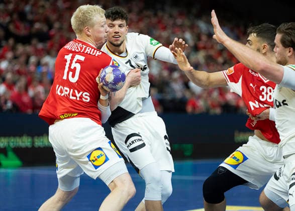 Men s Handball: Denmark - Germany Denmark s Magnus Saugstrup and Germany s Marko Grgic. The Danish handball team faces Germany in a test match in Copenhagen on Friday, May 15, 2026. (Photo: Claus Bech Ritzau Scanpix) , Copenhagen Denmark