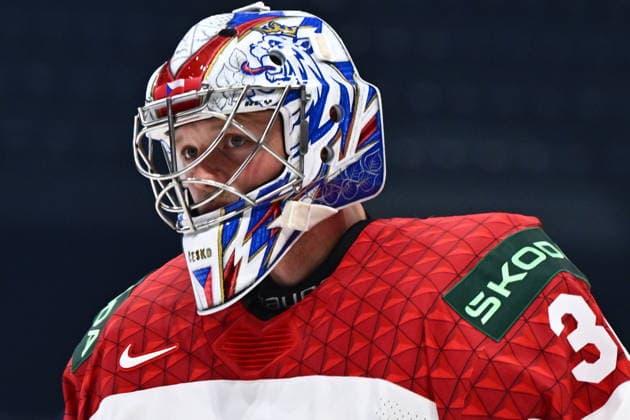 Goalkeeper Josef Korenar of Czech Republic during the IIHF World Championship, WM, Weltmeisterschaft Group B match Czech Republic vs Denmark on May 15, 2026, Fribourg, Switzerland. (CTKxPhoto RadekxPetrasek) CTKPhotoP2026051507933  CTKPhotoP2026051507933