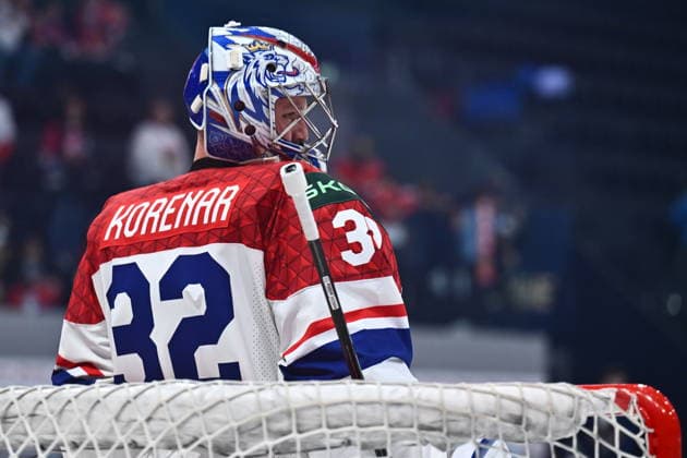 Goalkeeper Josef Korenar of Czech Republic during the IIHF World Championship, WM, Weltmeisterschaft Group B match Czech Republic vs Denmark on May 15, 2026, Fribourg, Switzerland. (CTKxPhoto RadekxPetrasek) CTKPhotoP2026051507962  CTKPhotoP2026051507962